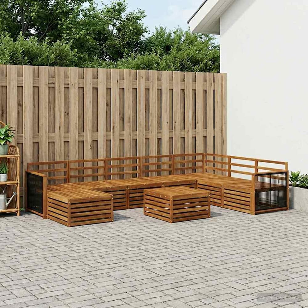 Outdoor Sofa Set 9 pcs Natural Solid Acacia Wood Wooden frame with black rope