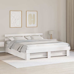 Bed Frame with Headboard Solid Pine Wood Length 200 cm White 200 cm
