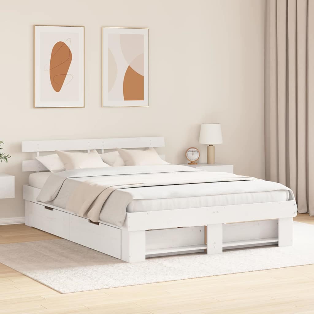 Bed Frame with Headboard Solid Pine Wood Length 200 cm White 140 cm