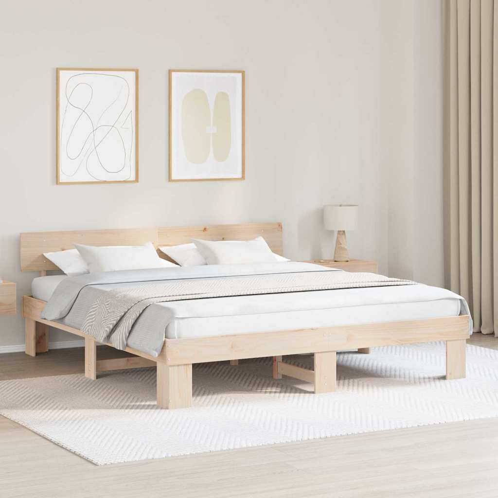 Bed Frame with Headboard Solid Pine Wood Length 200 cm Natural 200 cm