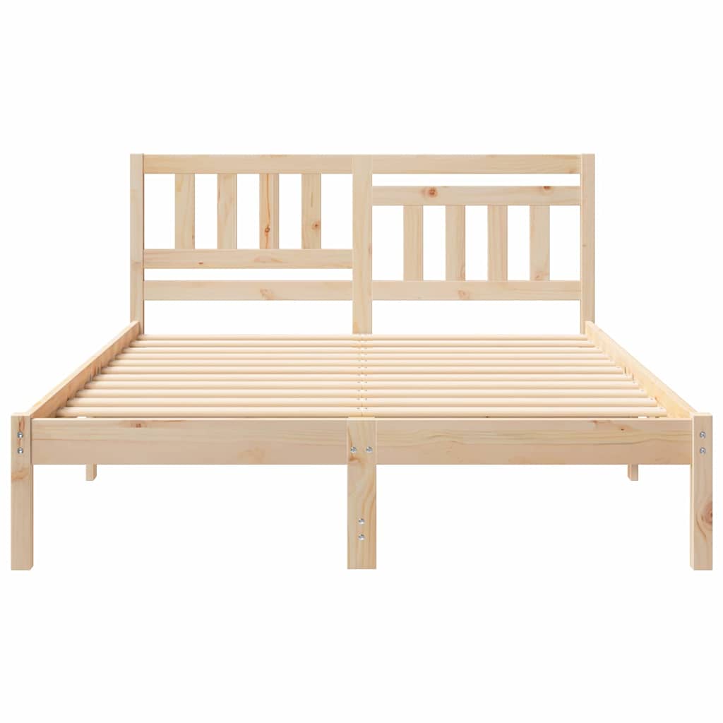 Bed Frame with Headboard Solid Pine Wood Length 190 cm Natural 140 cm