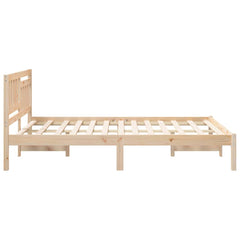 Bed Frame with Headboard Solid Pine Wood Length 190 cm Natural 140 cm