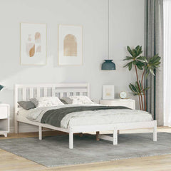 Bed Frame with Headboard Solid Pine Wood Length 190 cm White 140 cm