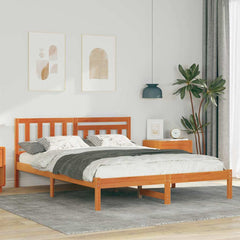 Bed Frame with Headboard Solid Pine Wood Length 190 cm Wax brown 140 cm