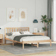 Bed Frame with Headboard Solid Pine Wood Length 190 cm Natural 135 cm