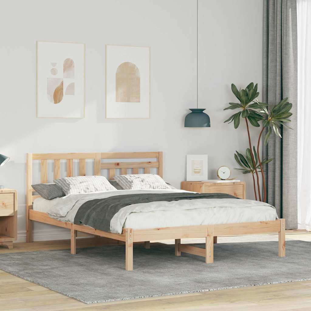 Bed Frame with Headboard Solid Pine Wood Length 190 cm Natural 120 cm