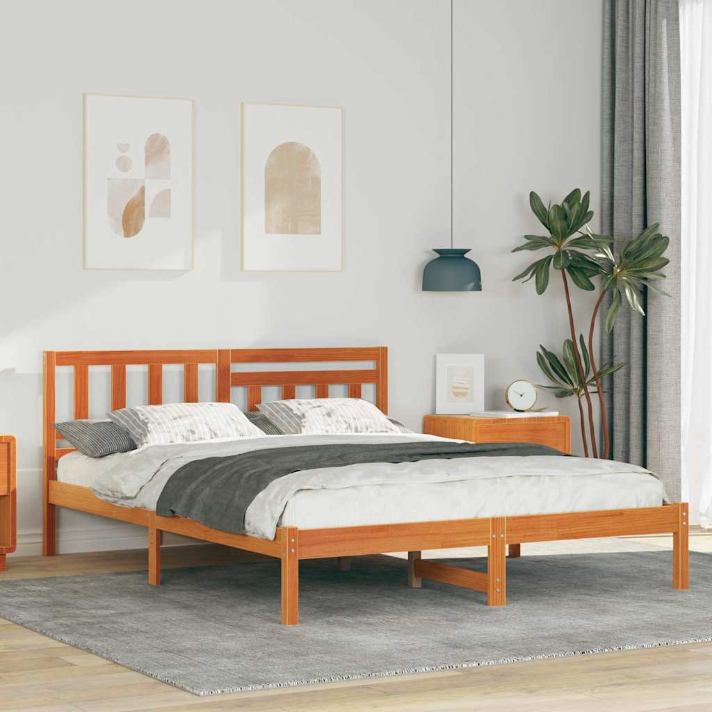 Bed Frame with Headboard Solid Pine Wood Length 190 cm Wax brown 120 cm