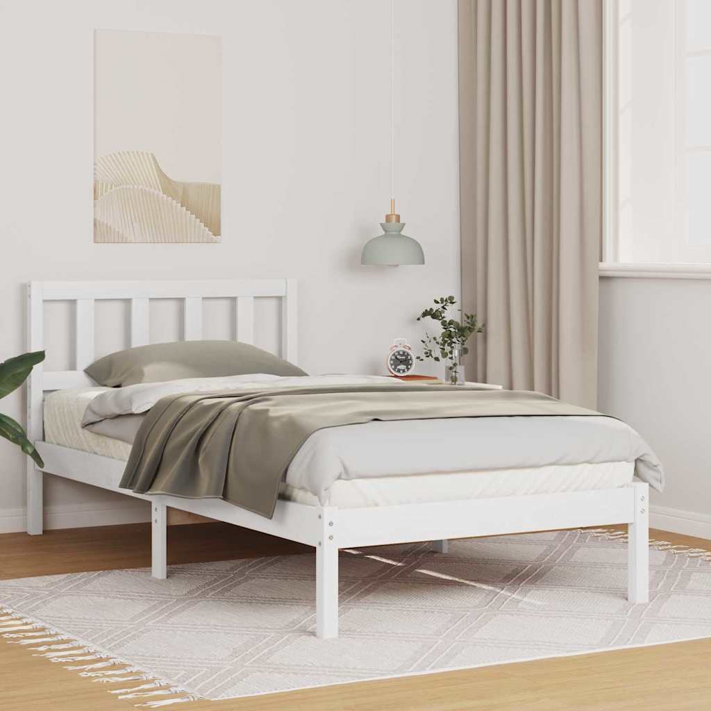 Bed Frame with Headboard Solid Pine Wood Length 190 cm White 75 cm