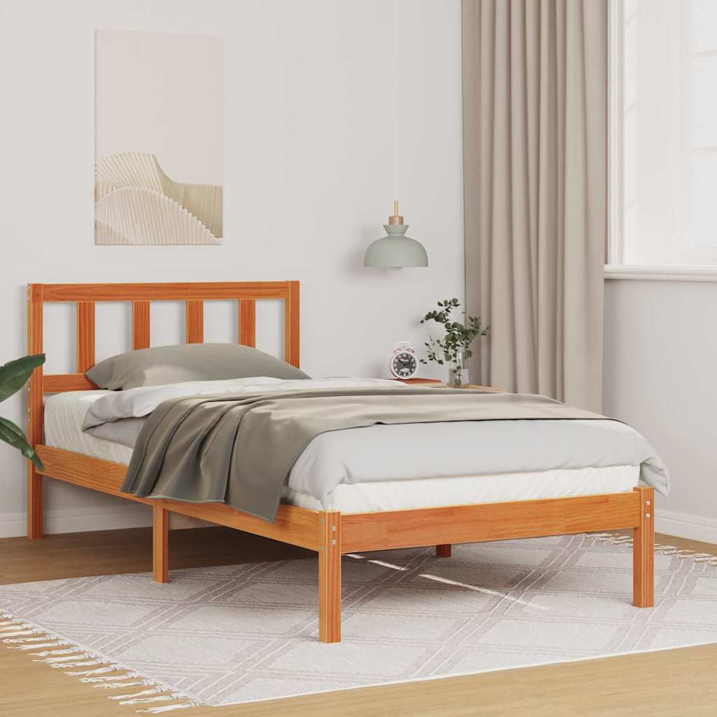 Bed Frame with Headboard Solid Pine Wood Length 190 cm Wax brown 75 cm