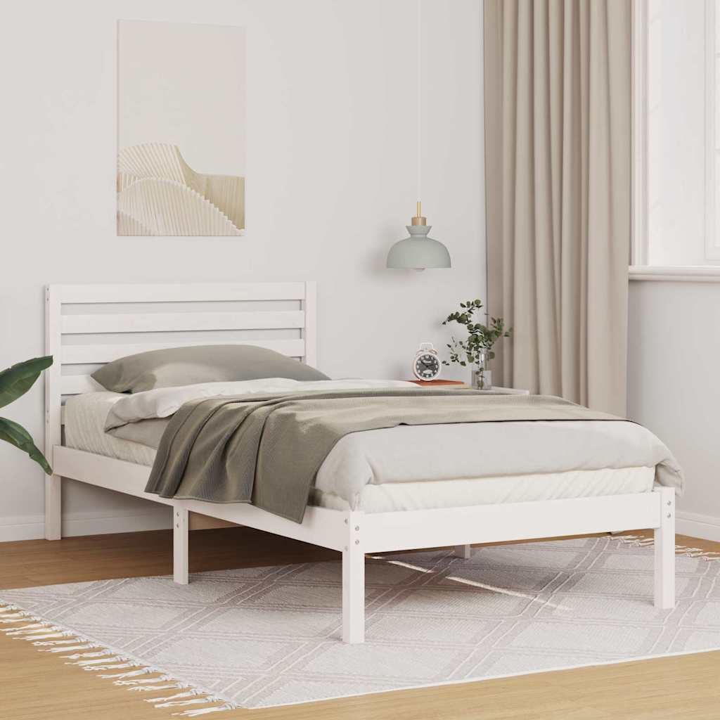 Bed Frame with Headboard Solid Pine Wood White Length 200 cm 80 cm