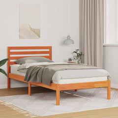 Bed Frame Headboard Solid Pine Wood Wax Brown Length
