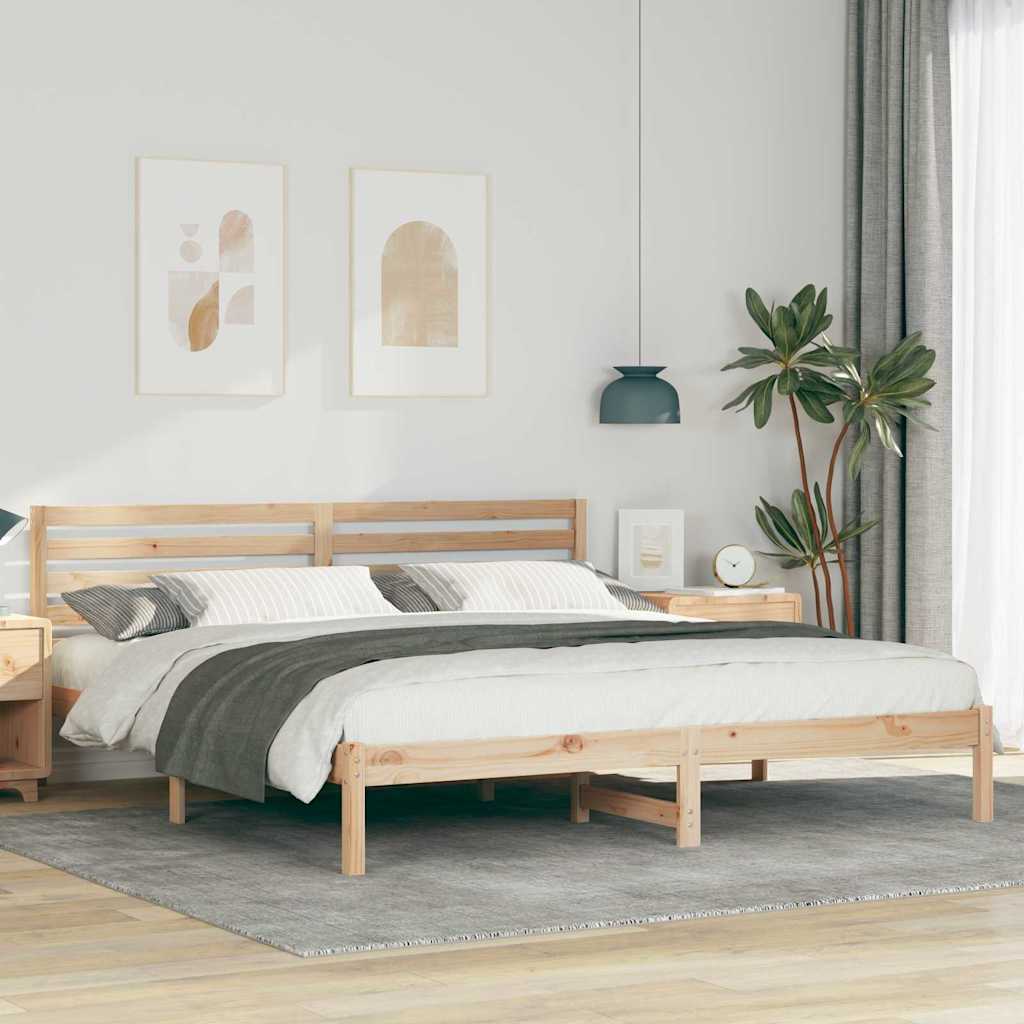 Bed Frame with Headboard Brown Solid Pine Wood Natural Length 200 cm 180 cm