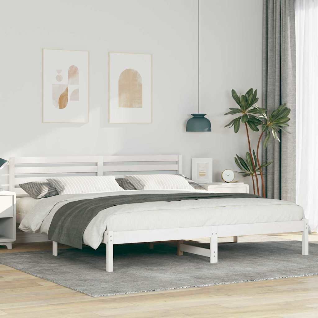 Bed Frame with Headboard Solid Pine Wood White Length 200 cm 180 cm