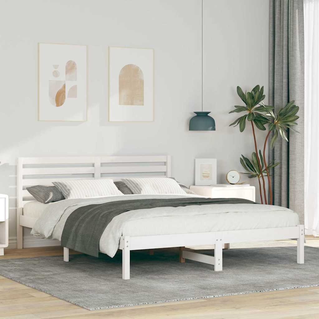 Bed Frame with Headboard Solid Pine Wood White Length 200 cm 160 cm