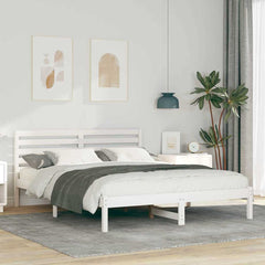 Bed Frame with Headboard Solid Pine Wood White Length 200 cm 150 cm
