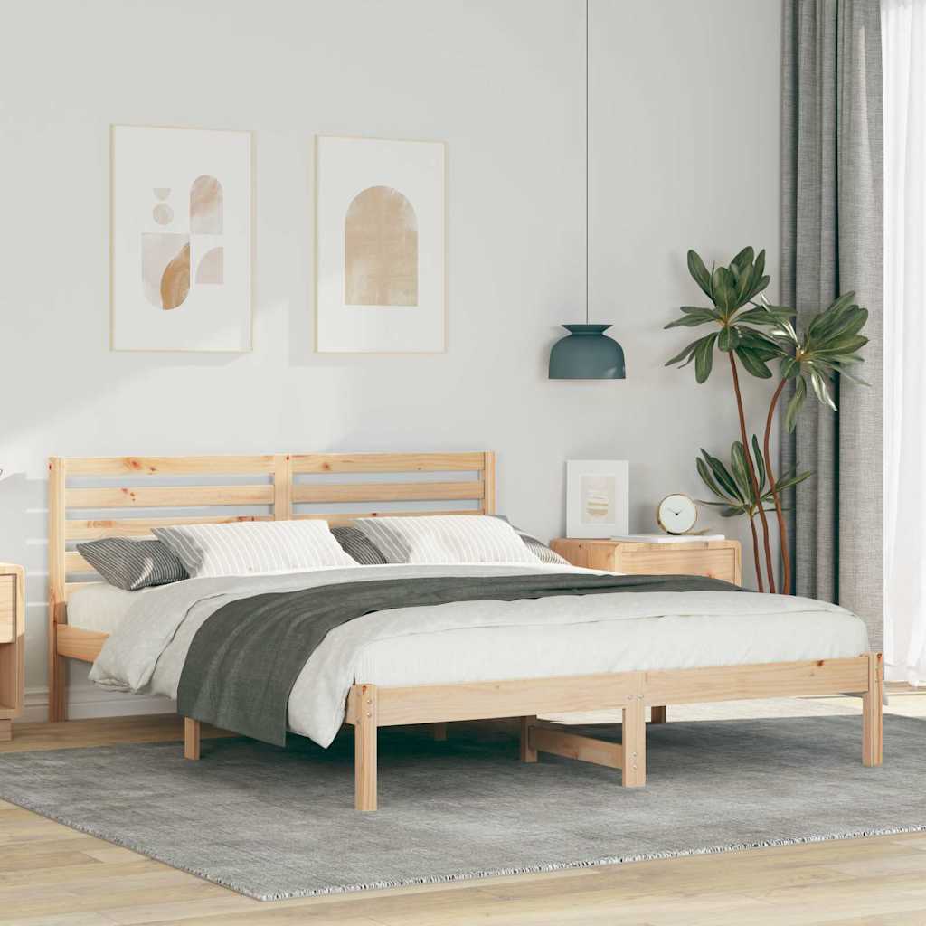 Bed Frame with Headboard Brown Solid Pine Wood Natural Length 200 cm 140 cm