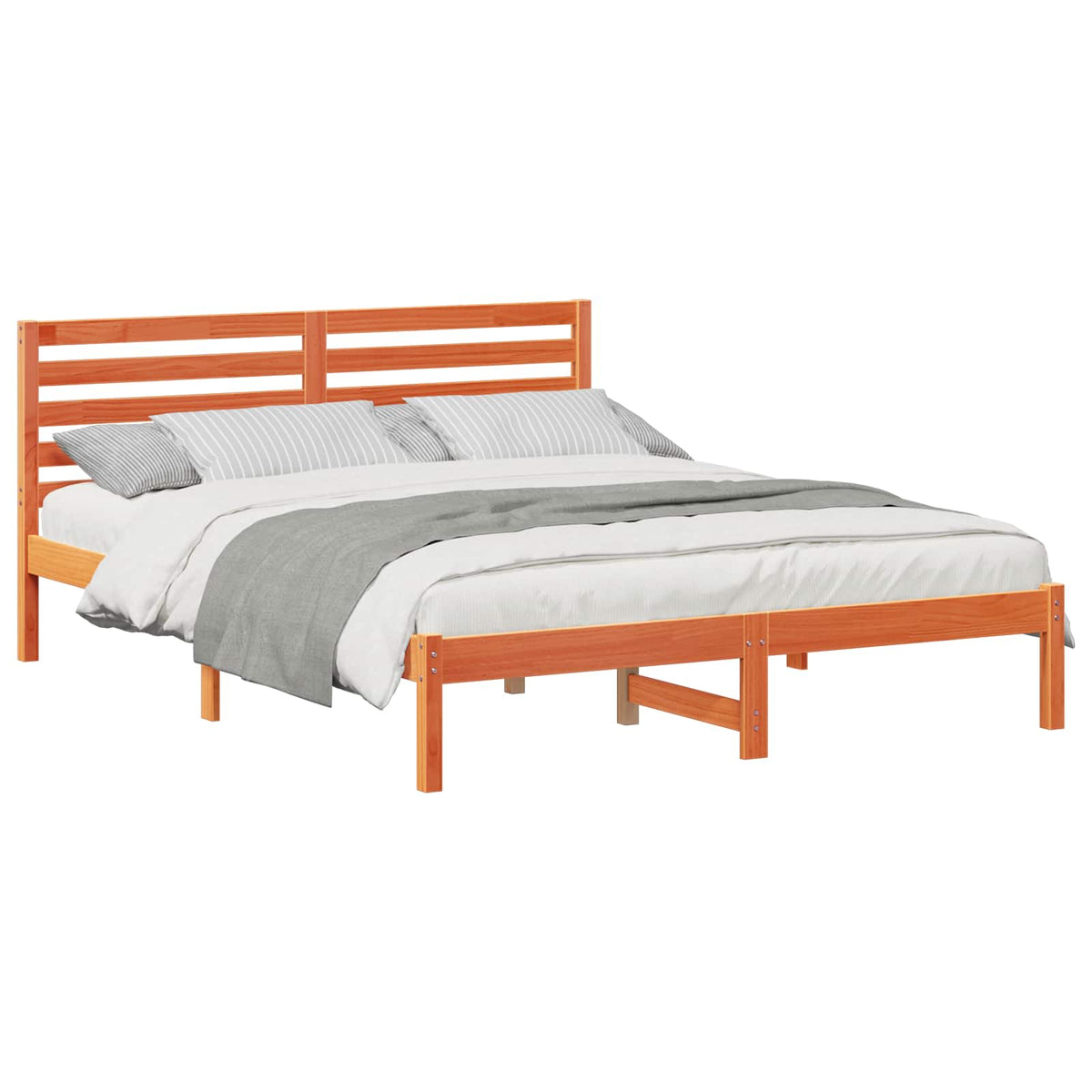Bed Frame with Headboard Solid Pine Wood Wax Brown Length 200 cm 140 cm