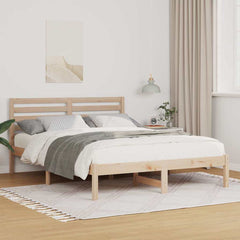 Bed Frame with Headboard Brown Solid Pine Wood Natural Length 200 cm 120 cm