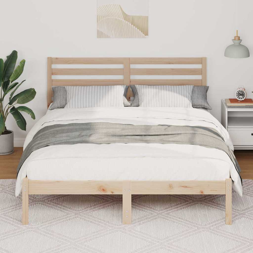 Bed Frame with Headboard Brown Solid Pine Wood Natural Length 200 cm 120 cm
