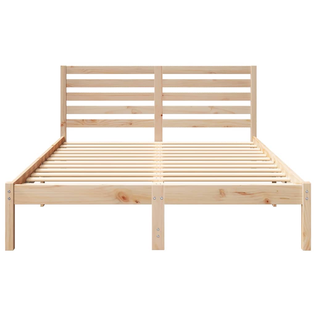 Bed Frame with Headboard Brown Solid Pine Wood Natural Length 200 cm 120 cm