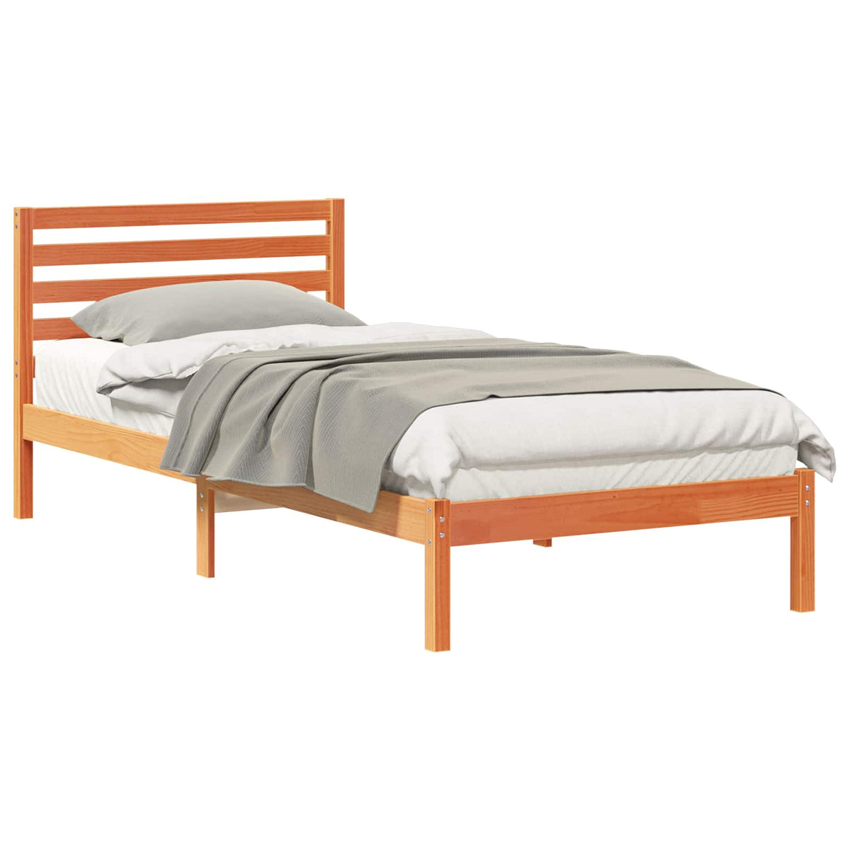 Bed Frame with Headboard Solid Pine Wood Wax Brown Length 210 cm 90 cm