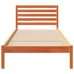Bed Frame with Headboard Solid Pine Wood Wax Brown Length 210 cm 90 cm