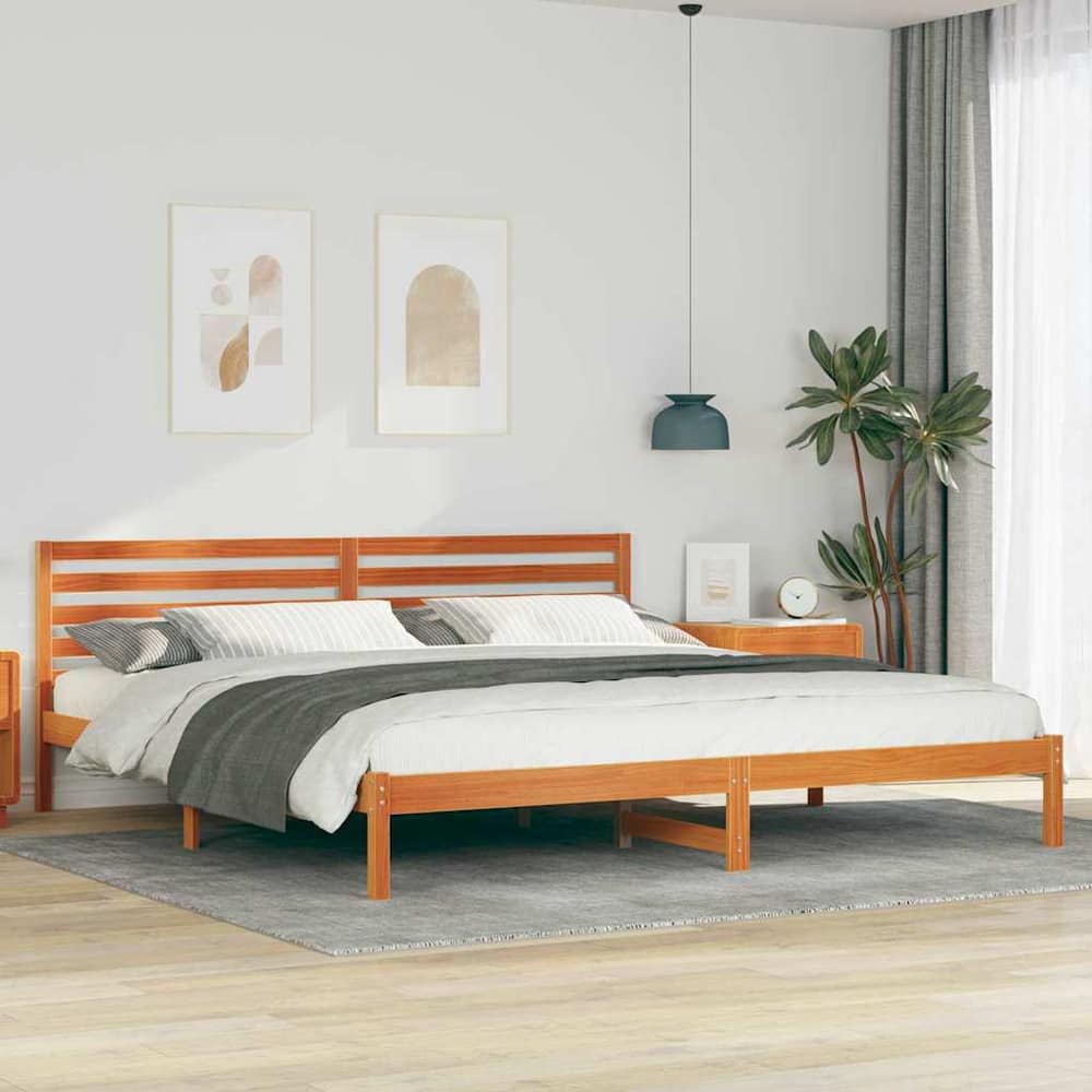 Bed Frame Headboard Solid Pine Wood Wax Brown Length