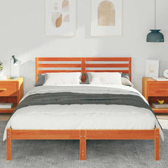 Bed Frame with Headboard Solid Pine Wood Wax Brown Length 220 cm 140 cm