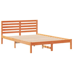 Bed Frame with Headboard Solid Pine Wood Wax Brown Length 220 cm 140 cm