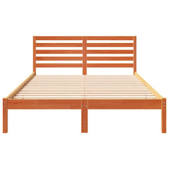 Bed Frame with Headboard Solid Pine Wood Wax Brown Length 220 cm 140 cm