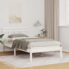 Bed Frame Brown Solid Pine Wood Length 190 cm White 90 cm
