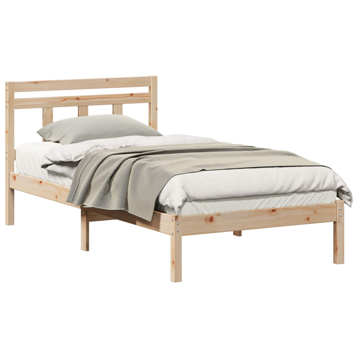 Bed Frame Brown Solid Pine Wood Length 190 cm Natural 75 cm