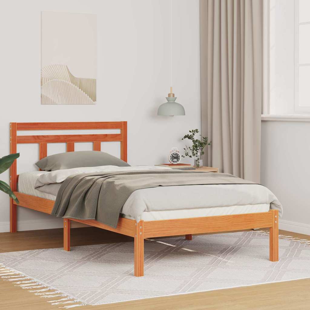Bed Frame Brown Solid Pine Wood Length 190 cm Wax brown 75 cm