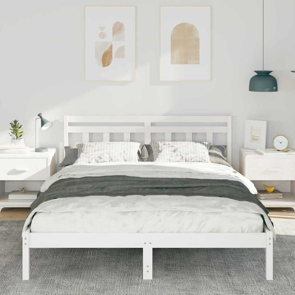 Bed Frame Solid Pine Wood Length 200 cm White 140 cm
