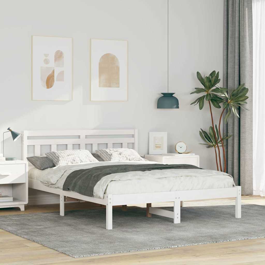 Bed Frame Brown Solid Pine Wood Length 190 cm White 120 cm