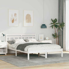 Bed Frame Brown Solid Pine Wood Length 190 cm White 120 cm