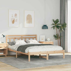 Bed Frame Brown Solid Pine Wood Length 190 cm Natural 135 cm