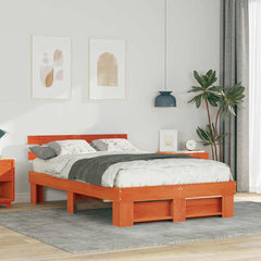 Bed Frame with Headboard Solid Pine Wood Length 190 cm Wax brown 140 cm