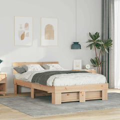 Bed Frame with Headboard Solid Pine Wood Length 190 cm Brown 135 cm