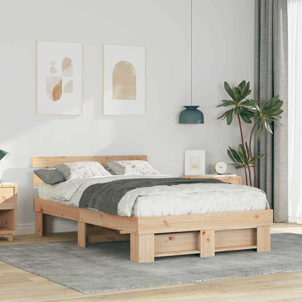 Bed Frame with Headboard Solid Pine Wood Length 190 cm Brown 120 cm