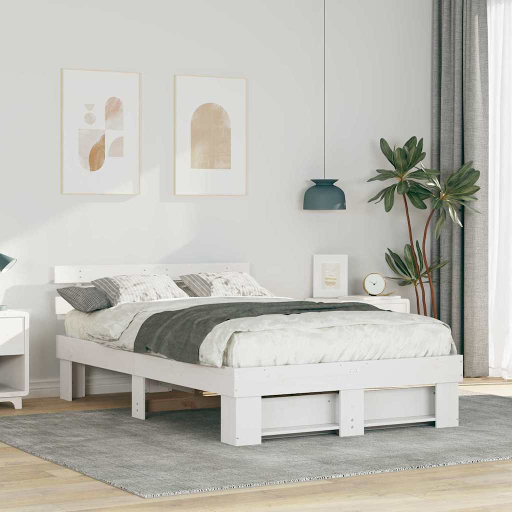 Bed Frame with Headboard Solid Pine Wood Length 190 cm White 120 cm