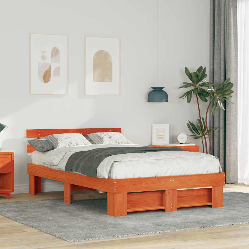 Bed Frame with Headboard Solid Pine Wood Length 190 cm Wax brown 120 cm
