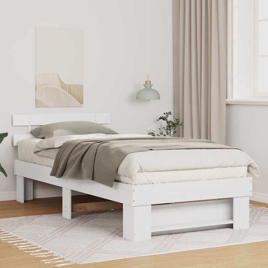 Bed Frame with Headboard Solid Pine Wood Length 190 cm White 90 cm