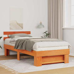 Bed Frame with Headboard Solid Pine Wood Length 190 cm Wax brown 90 cm
