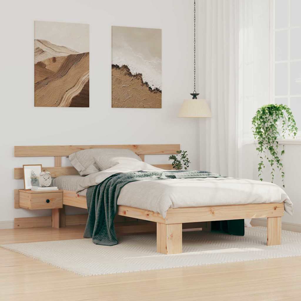 Bed Frame with Headboard Solid Pine Wood Length 200 cm Brown 100 cm