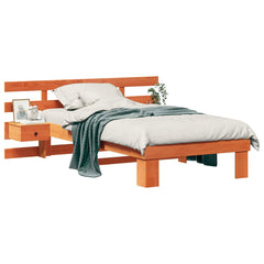 Bed Frame with Headboard Brown Solid Pine Wood Length 200 cm Wax Brown 100 cm