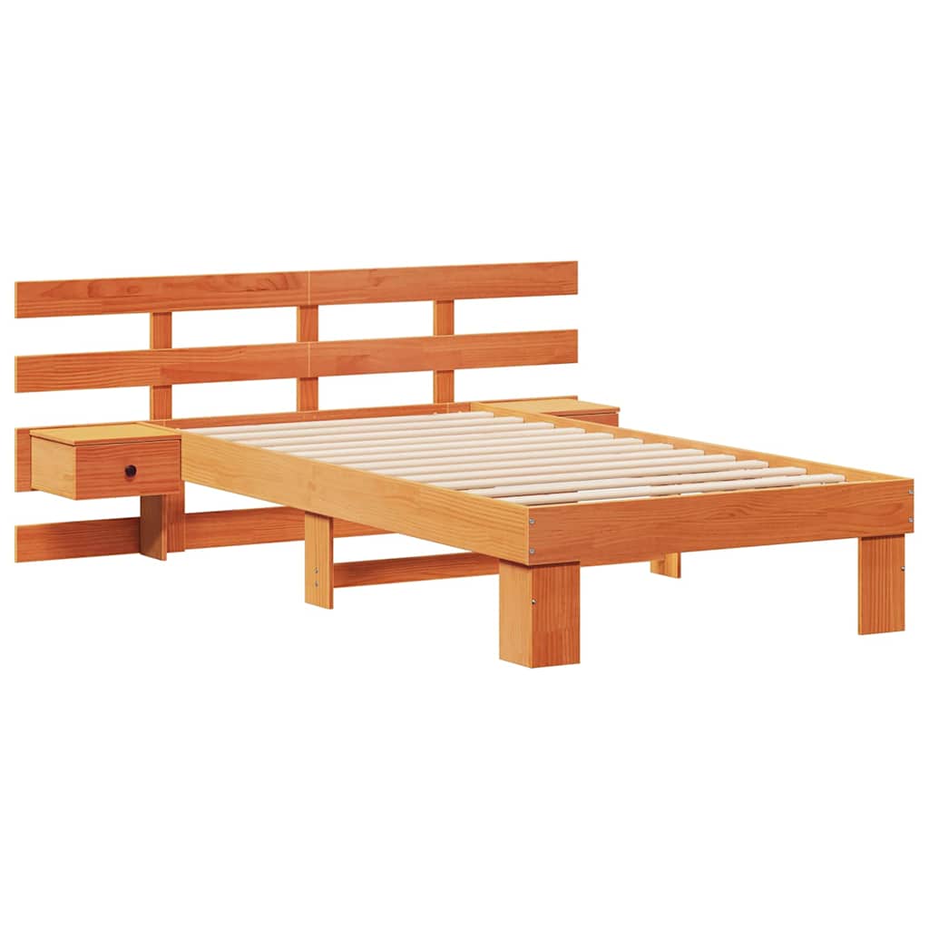 Bed Frame with Headboard Brown Solid Pine Wood Length 200 cm Wax Brown 100 cm