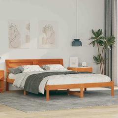 Bed Frame Headboard Solid Pine Wood Length Wax Brown