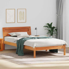 Bed Frame Headboard Solid Pine Wood Length Wax brown