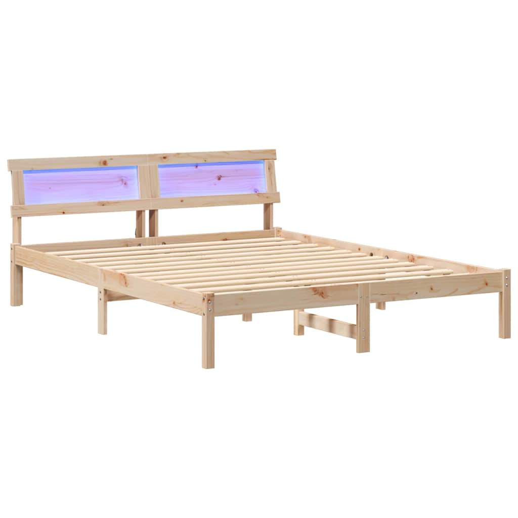 Bed Frame with Headboard Brown Solid Pine Wood Length 200 cm Natural 160 cm